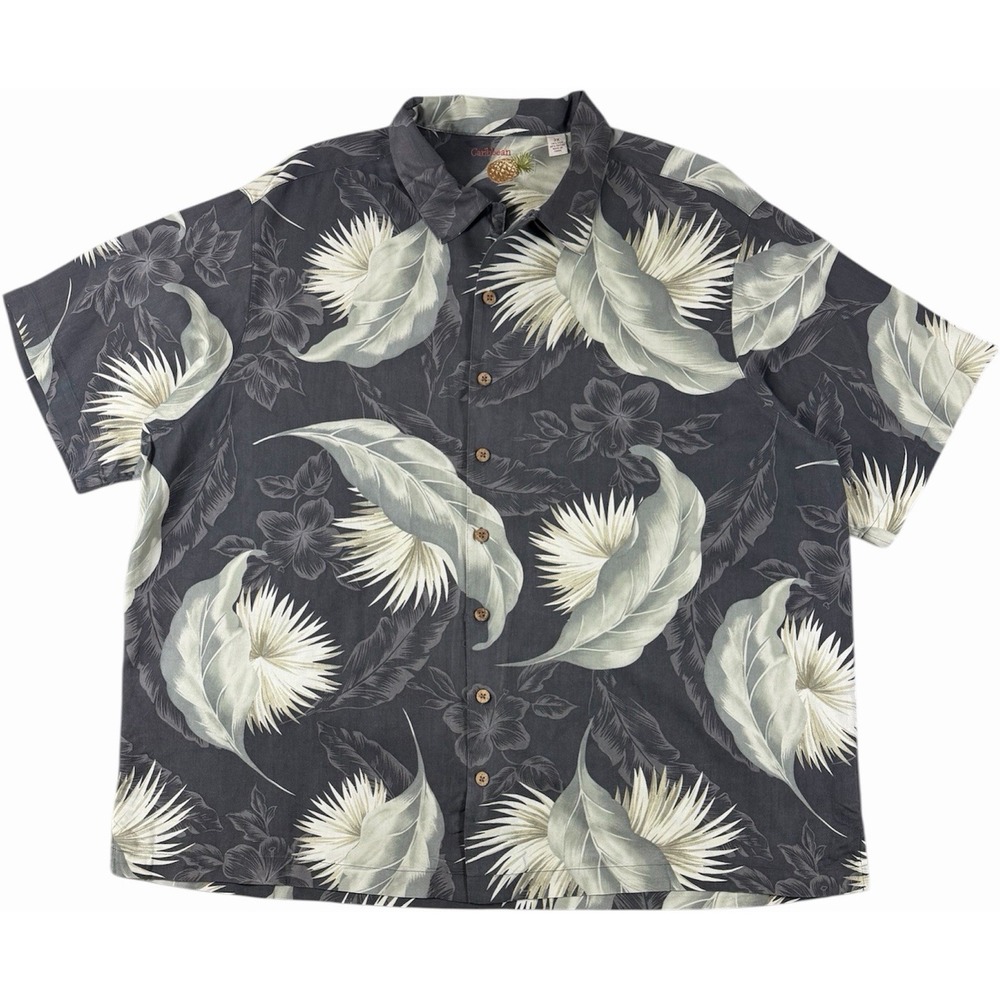 Caribbean Silk‎ Cotton Blend Tropical Floral Button Down Shirt Men's Size 2X
